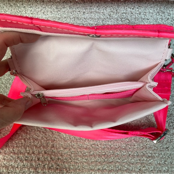 NWT Esby Foldover Crossbody Fluorescent Pink Clutch Seat Belt Bag Racing Cars - Picture 6 of 12